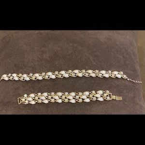Vintage Pearl & Rhinestone Necklace & Bracelet Set